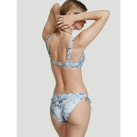 Victoria's Secret Swim Rose Toile Blue Floral Cheeky String Bikini Bottom Large - Picture 4 of 4